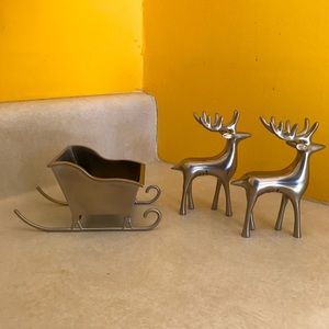 Silver Metal Reindeer & Sleigh